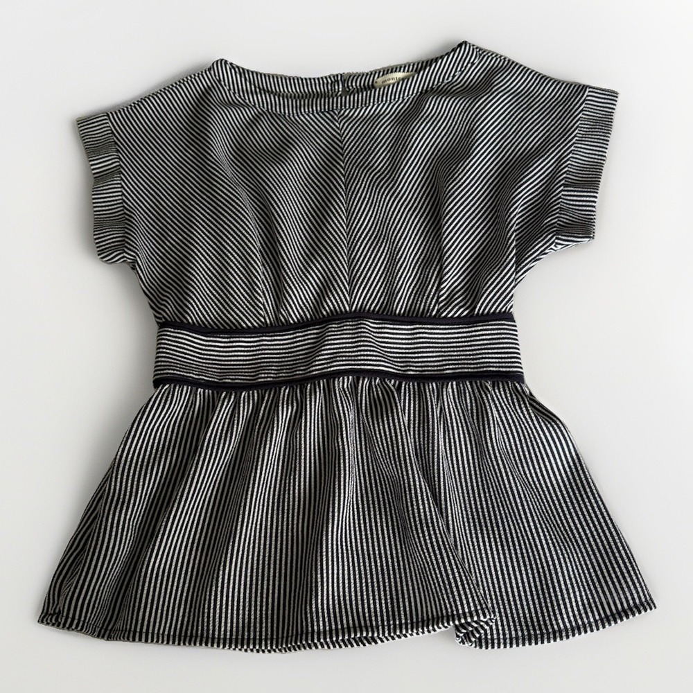Monteau Short Sleeve Striped Black/white Peplum Blouse Large